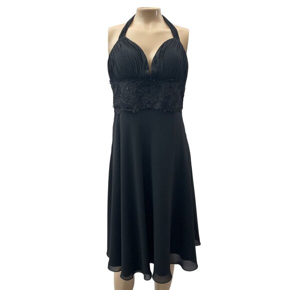 Y2K White House Black Market Halter-Neck Pleated Lace Bodice Fit Flare Dress 8 - Picture 1 of 11